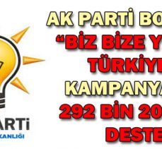 AK PARTİ BOLU’DAN “BİZ BİZE YETERİZ TÜRKİYEM” KAMPANYASINA 292 BİN 200 LİRA DESTEK