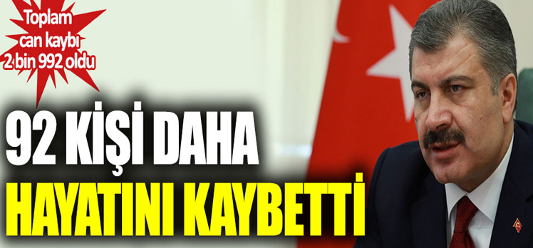 Korona virüsten bugün 92 kişi hayatını kaybetti