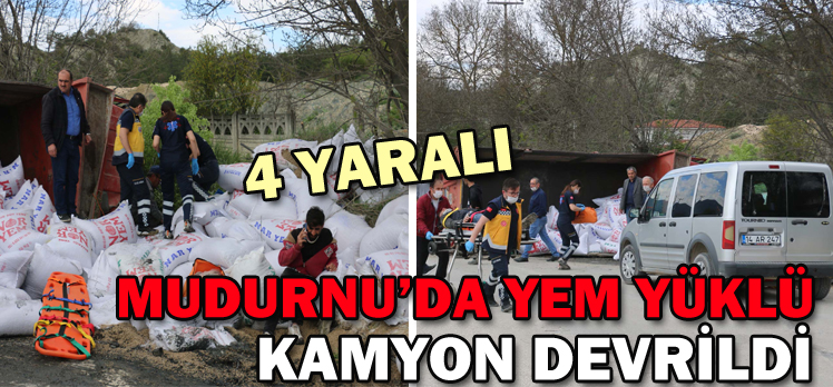 MUDURNU’DA YEM YÜKLÜ KAMYON DEVRİLDİ