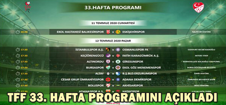 TFF 33. HAFTA PROGRAMINI AÇIKLADI