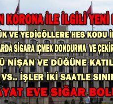 VALİLİKTEN KORONA İLE İLGİLİ YENİ KARARLAR