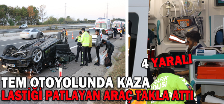 Lastiği patlayan araç takla attı: 4 yaralı