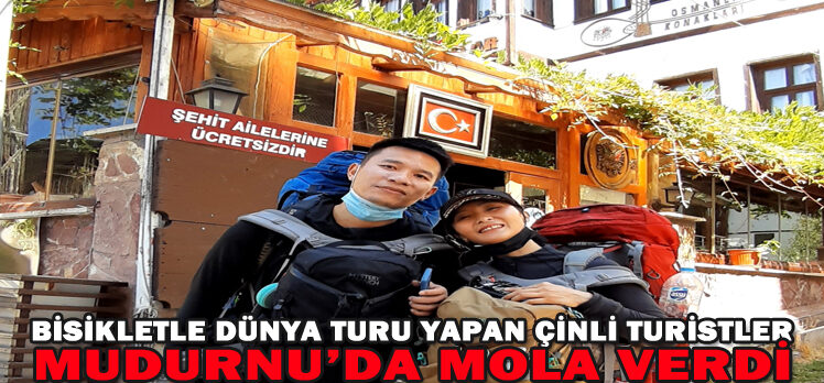 Bisikletle dünya turu yapan Çinli turistler Mudurnu’da mola verdi